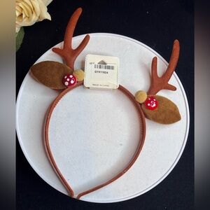 Mint Reindeer Festive Holiday Headband Brown  Red Polkadot